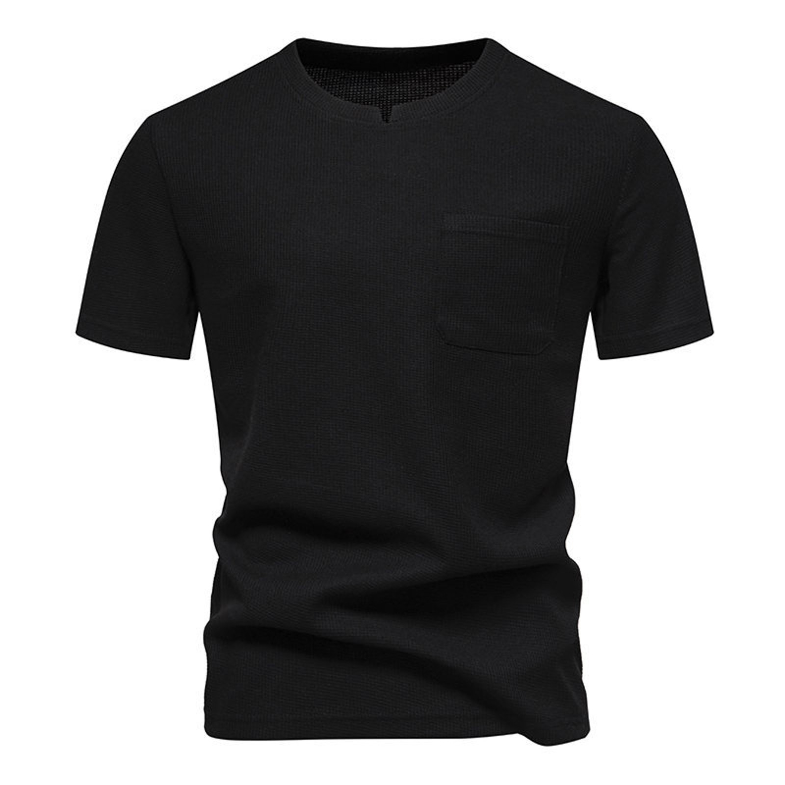 thumbnail image 2 of Camiseta informal de cuello en V para hombre: color liso con bolsillos, diseño moderno, tejido de poliéster, tallas S-XXL para uso diario., 2 of 6